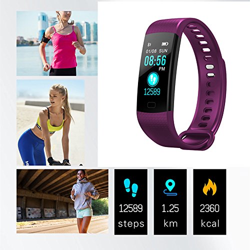 Sammid Activity Fitness Tracker, Women 0.96 inch Color Screen Pedometer Sport Smart Bracelet with Blood Pressure & Heart Rate & Sleep Monitor Bluetooth Smart Watch Compatible iOS and Android - Purple