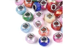 50Pcs Large Hole European Beads Mixed Color Opaque Acrylic Rondelle Beads with Brass Cores for DIY Bracelet Necklace Jewelry 