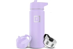 IRON °FLASK Camping & Hiking Hydration Flask with Straw, Wide Mouth Insulated Stainless Steel Sports Water Bottle - 18 oz Lavender
