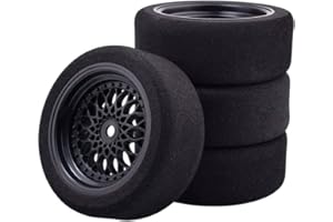 Shaluoman 4Pcs 1/10 On-Road Foam Tires& 2080-3mm Wheel Rims 12mm Hex for HSP HPI RC Racing Car Toy, Black