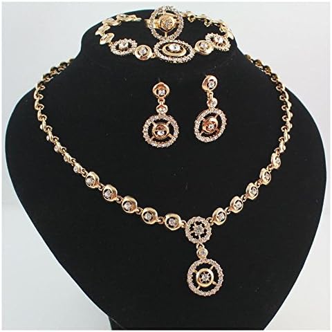 Women Gold Plated Round Dubai Austrian Crystal Wedding Party Jewelry Set Style:Jewelry Set