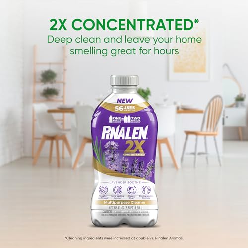 PINALEN 2X MAX AROMAS CONCENTRATED MULTIPURPOSE CLEANER – LAVENDER SOOTHE SCENT – 56 FL OZ – ALL PURPOSE CLEANER FOR KITCHEN, BATHROOM, FLOORS & OUTDOORS