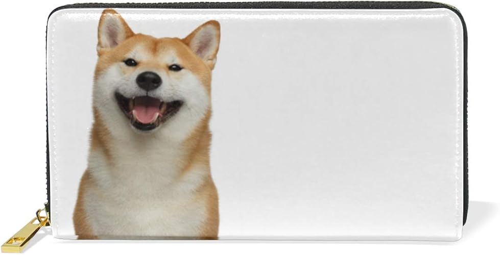 Amazon 財布 長財布 レディース メンズ かわいい 柴犬 犬柄 微笑の柴犬 2つ折り 二つ折り うすい 革 大容量 ラウンド ファスナー Puレザー 小銭入れ カード入れ12枚収納 財布