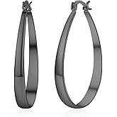 PABBEU Sterling Silver Hoop Earrings for Women, Lightweight Large Oval Hoops Earrings, Hypoallergenic Silver Hoop Earring for Women Gifts 30/40/50/60MM