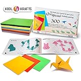 Kool Krafts Origami Paper Kit 300 Sheets, with 25 Easy Origami Projects Colored Book - Premium Quality for Arts and Crafts, 6 x 6 inch Square Sheets, 20 Vibrant Colors, Same Color on Both Sides.