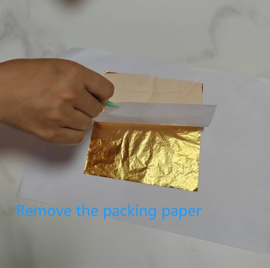 Homepal 100pcs Imitation Gold Leaf for Arts, Gilding Crafting, Painting, Furniture Decoration, Imitation Gold Foil Sheets 5.5