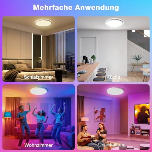 Oraymin Ceiling Light with Remote Control, Diameter 30 cm, 24 W, 3300 lm, LED Ceiling Light, RGB Colour Changing Round, 3000 K - 6500 K LED Ceiling Light, Dimmable for Bedroom, Kitchen, Living Room, Corridor, Balcony