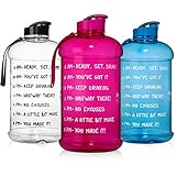  HydroMATE Half Gallon Reusable Leak-Proof Motivational Sports Water Bottle Plastic Jug for Fitness Camping Outdoors Time Marked to Drink More Daily BPA Free 64oz