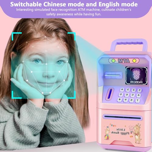 TERRIFI ATM Money Bank for Kids with Face Recognition and Music - Smart Voice, Secure Lock, Large Storage - Pink Electronic Cash Coin Bank, Ideal Gift for Boys and Girls' Birthdays