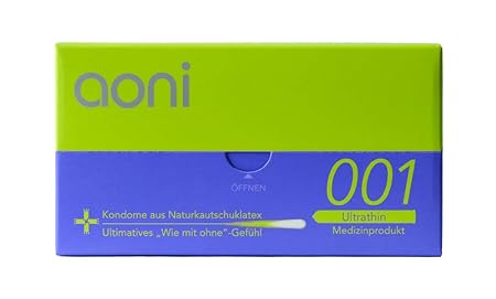 Aoni Kondome Ultrathin 001, extra dünnes Kondom für ein gefühlsechtes Empfinden, 12 Stück