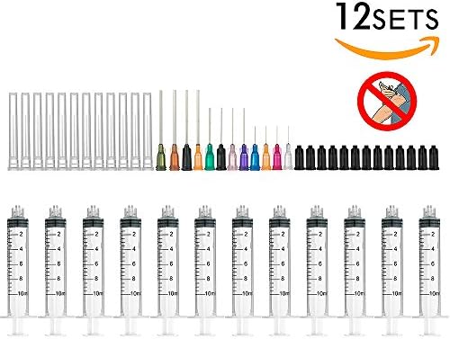 Syringe with Blunt Tip Needle and Cap - 10ml Syringes and Luer Lock 14G,15G,16G,17G,18G,19G,20G,21G,22G,23G,25G,27G Blunt Needles Great for Oil Or Glue Applicator