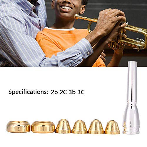Brass Trumpet Mouthpiece Set 1-1/2c 3c 5c 7c 2b 2c 3b 3c Gold Plated Mouth Pieces Cups Trompette Replacement Parts Rich Tone Brass Wind Musical Instruments Accessories (Set2: 2b 2C 3b 3C)