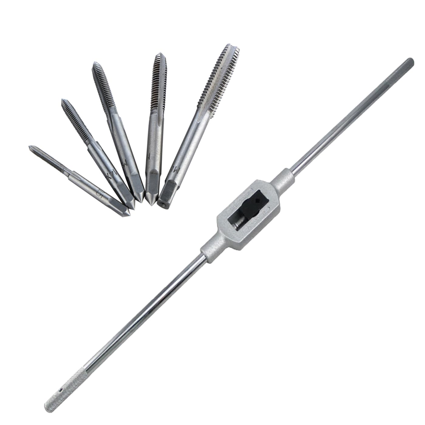 6 Pcs Metric Hand Taps, Adjustable Tap Threading Wrench Set Metal Thread Insert Tools for Wood/Aluminum/Plastic, M3/M4/M5/M6/M8