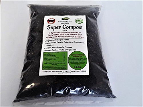 Super Compost Organic Fertilizer. 2-2-2 Concentrated (4 lbs. Makes 20 lbs. of Certified Organic Fertilizer/Plant Food.) Larger Yields, Bigger, Tastier Fruits & Vegetables. More Colorful Blooms! (1)