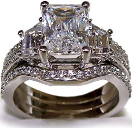 Engagement Jewelry 3 in 1 925 White Golden Filled Topaz Simulated Diamond Wedding Rings for Women (Size 9)