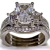 Engagement Jewelry 3 in 1 925 White Golden Filled Topaz Simulated Diamond Wedding Rings for Women (Size 7)