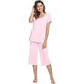 WiWi Pajamas for Women Super Soft Pajama Sets Cooling Short Sleeve Top Capri Pants Viscose from Bamboo Sleepwear Pjs S-4X