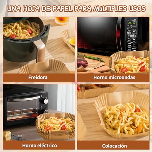 Papel para Freidora de Aire 120 Piezas,RUISTLI Papel Encerado para Alimentos Bandeja de Cuadrada,Encerado para Freidora de Aire 20/24cm Desechable,Adecuado para Microondas,Horno,Vapor