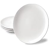 DELLING 10 inch White Dinner Plates Set, Porcelain Dessert/Salad Plate, Serving Dishes, Dinnerware Sets, Scratch Resistant, Lead-Free, Microwave, Oven, and Dishwasher Safe - Set of 4