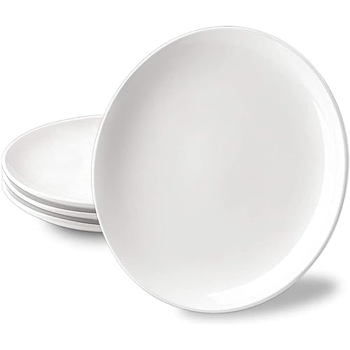 DELLING 10 inch White Dinner Plates Set, Porcelain Dessert/Salad