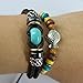 Real Spark Handmade Braided Leather Wrist Band Wood Beade Fish Charm Wrap Bracelet Blue