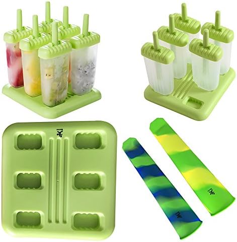 Ice Pop Molds Popsicle Molds Set, BPA Free, Repeated Use, For Kids and Adults, FDA approved, Environmentally-Friendly and Kid Safe, Set of 6 (Green)