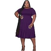 Tycorwd Women's Plus Size Casual Midi Dress Summer Short Sleeve Beach Dress Swing Flowy Tiered Dresses
