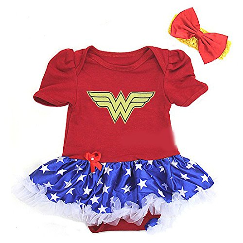 Cute 2pc Baby Girls Wonder Woman Halloween First Birthday Tutu Dress Costume