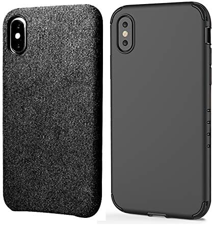 BearDaDa 2Pcs iPhone X Case Fabric,Anti-Slip Anti-Scratch Slim Hard PC Back Cover Protective Case Supports Wireless Charging for Apple iPhone X/XS