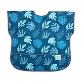 Bumkins Junior Bib/Short Sleeve Toddler Bib/Smock 1-3 Years, Waterproof, Washable, Stain and Odor Resistant - Blue Tropic