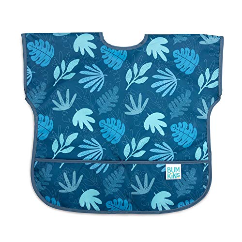Bumkins Junior Bib/Short Sleeve Toddler Bib/Smock 1-3 Years, Waterproof, Washable, Stain and Odor Resistant - Blue Tropic