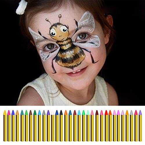 ThinkMax Face Paint Crayons for Kids, 32 Colors Body & Face Painting Kit, Safe for Sensitive Skin, Great for Halloween, Birthday, School Party