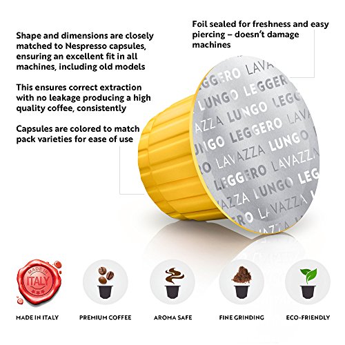 LAVAZZA PREMIUM COFFEE CORP NESPRESSO ORIGINALLINE COMPATIBLE CAPSULES, LEGGERO ESPRESSO LUNGO, MEDIUM ROAST COFFEE, 10 CT