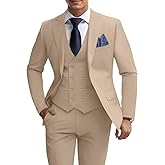 Mens 3 Piece Slim Fit Suit Set, Double Breasted Blazer Vest Pants Business Tuxedo Dress