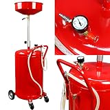 XtremepowerUS 20 Gallon Portable Waste Oil Drain Tank Air Operated Drainage Adjustable Funnel Height with Wheel, Red