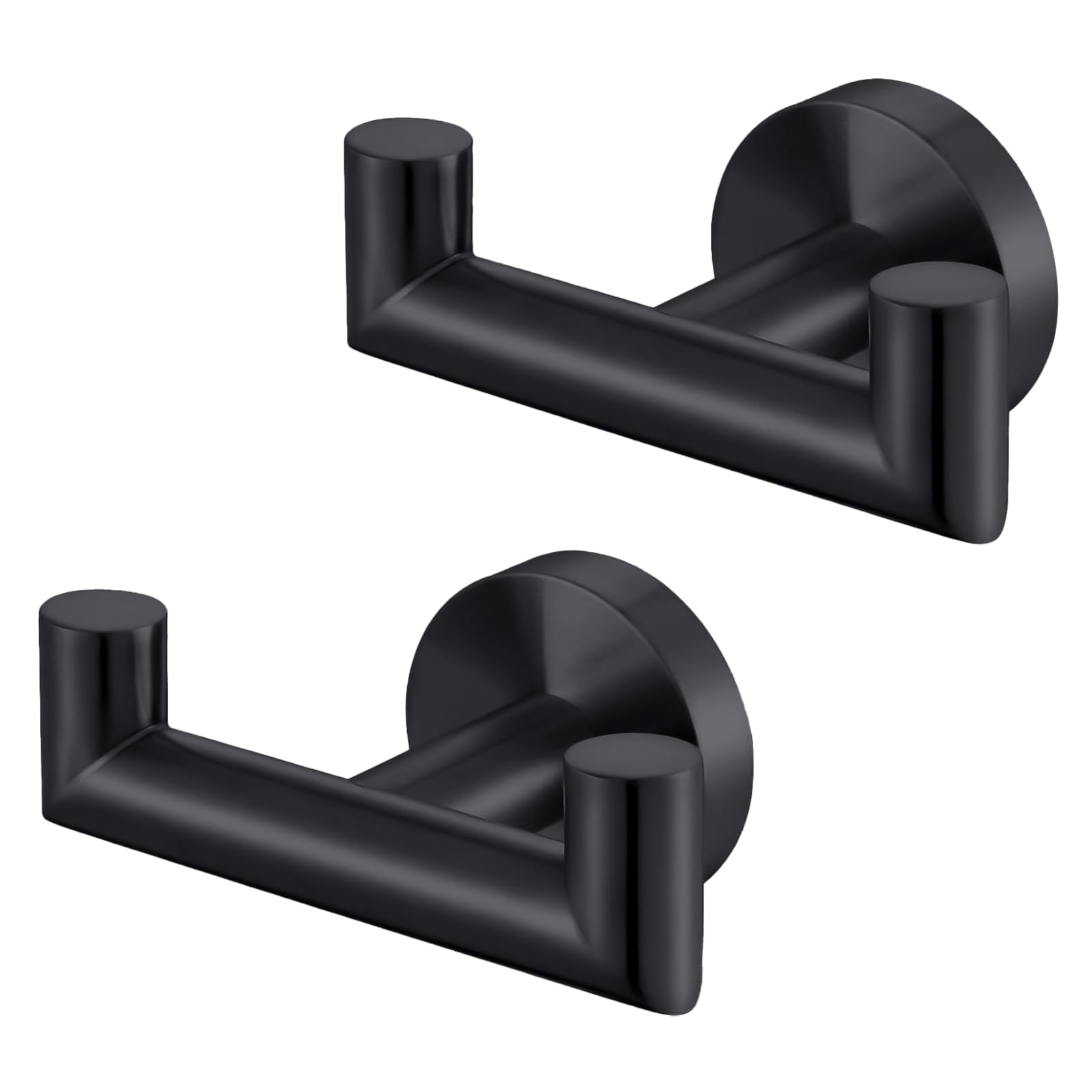 Scettar 2 Pcs Double Black Door Hooks, Kitchen Bathroom Stainless Steel Black Door Hook, Wall Mounted Screw-Fixed Clothes Hanger, Heavy Duty Coat Hooks for Kitchen and Bathroom