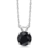 Gem Stone King 14K White Gold Black Sapphire Pendant Necklace for Women | 1.15 Cttw | Gemstone September Birthstone | Round 6MM | With 18 Inch Chain