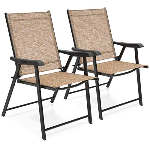 Best Choice Products Set of 2 Outdoor Mesh Patio Folding Sling Back Chairs w/Steel Frame, Brown - Thumbnail 6