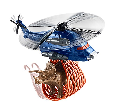 Matchbox Jurassic World Helicopter mit Fangnetz mit Triceratops Saurier Figur – Bild 4