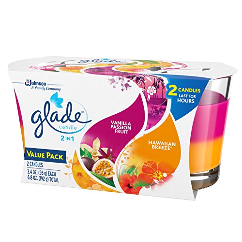 Glade 2in1 Jar Candle Air Freshener, Hawaiian Breeze & Vanilla Passion Fruit, 2 candles, 6.8 oz