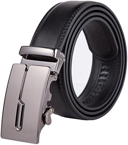 Ratchet Leather Belts, Yamissi Leather Belt for Men, with Automatic Buckle, Dress Belt fits for Waist Size 28" to 40" (B3 Silver Black)