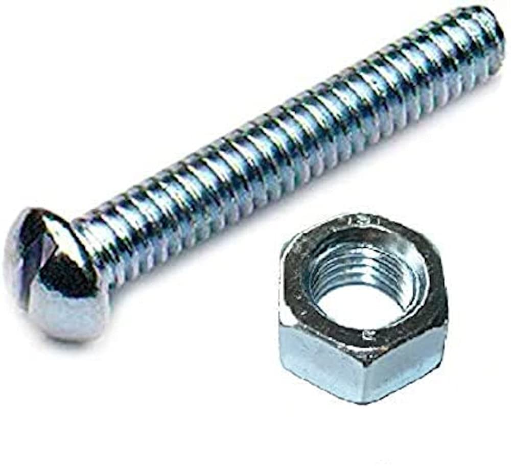 Merriway BH03622 (10 Pcs) Slotted Pan Head Machine Screws with Nuts, M10 x 50 mm (3/8 Inch x 2 Inch), Bright Zinc Plated - Pack of 10 Pieces