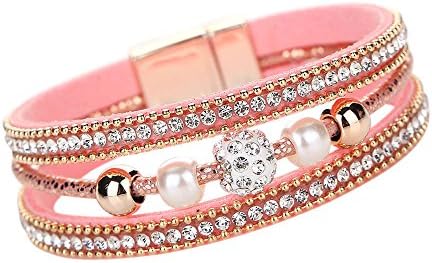 Gahrchian Diamond Bracelet Boho Pearl Swarovski Crystal Wrist Cuff Bracelets for Women Girl Sister Mother Friends Jewelry