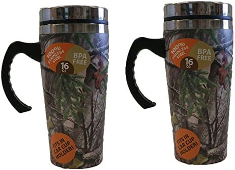 Set of 2 Camo Life 100% Stainless Steel BPA Free 16 oz Travel Coffee Mugs