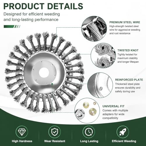 2 x Professional Weed Brush for Brush Cutter, 8 Inch + 6 Inch Wild Herb Brush for Brushcutter, Wire Brush Cutter 25.4 mm with Brush Cutter Accessories, Effective Weeds and Moss