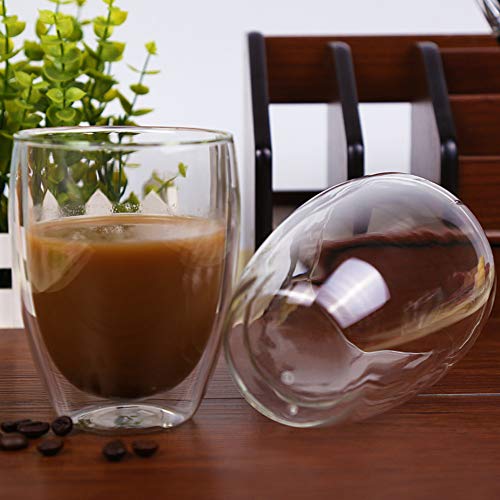 Glass coffee mugs, Double Wall Glass Coffee Tea Latte Cups with Bamboo Lid Perfect for Cappuccino, Latte, Macchiato, Tea, Juice, Milk, Iced Beverages (350ML/12OZ)