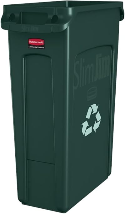 Rubbermaid Commercial Vented Slim Jim 87 Litre Green Recycling Bin FG354007GRN
