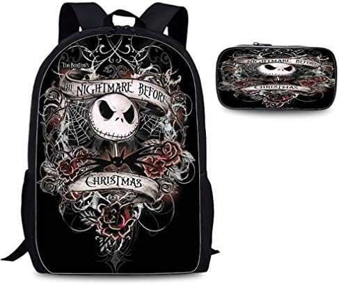 Personalized Backpack Bookbags with pencil bag Casual Daypack Nightmare Before Christmas Art