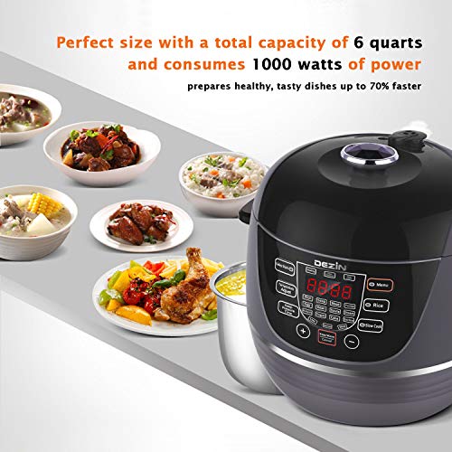 Dezin Electric Pressure Cooker 6 Qt 10-in-1 Programmable Pressure Cooker, Slow Cooker, Rice Cooker, Sauté, Yogurt, Cakes, Hot Pot, Steamer, Warmer, and Sterilizer with Stainless Steel Pot, Steam Rack - Thumbnail 6