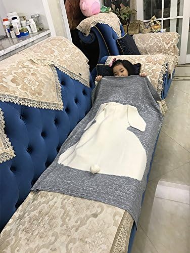 Bluexury Children's three-dimensional jacquard knitted blanket, Cute and Warm with Easter Bunny Ears,Gray